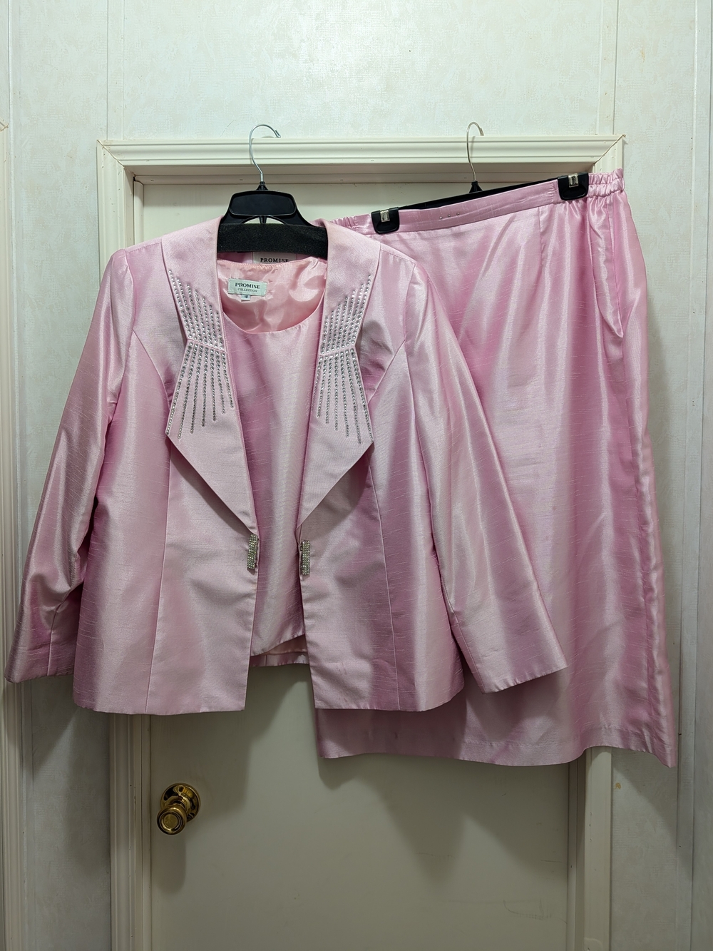 Promise Pink Embellished Midi Skirt Suit